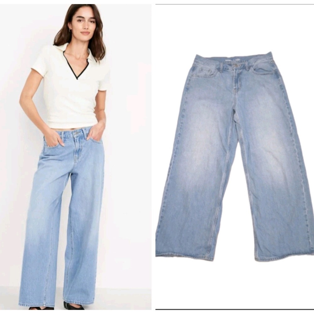 Old Navy Dreamweaver Wow Baggy Wide Leg Jeans Mid Rise Size 6 Light Wash 32x28